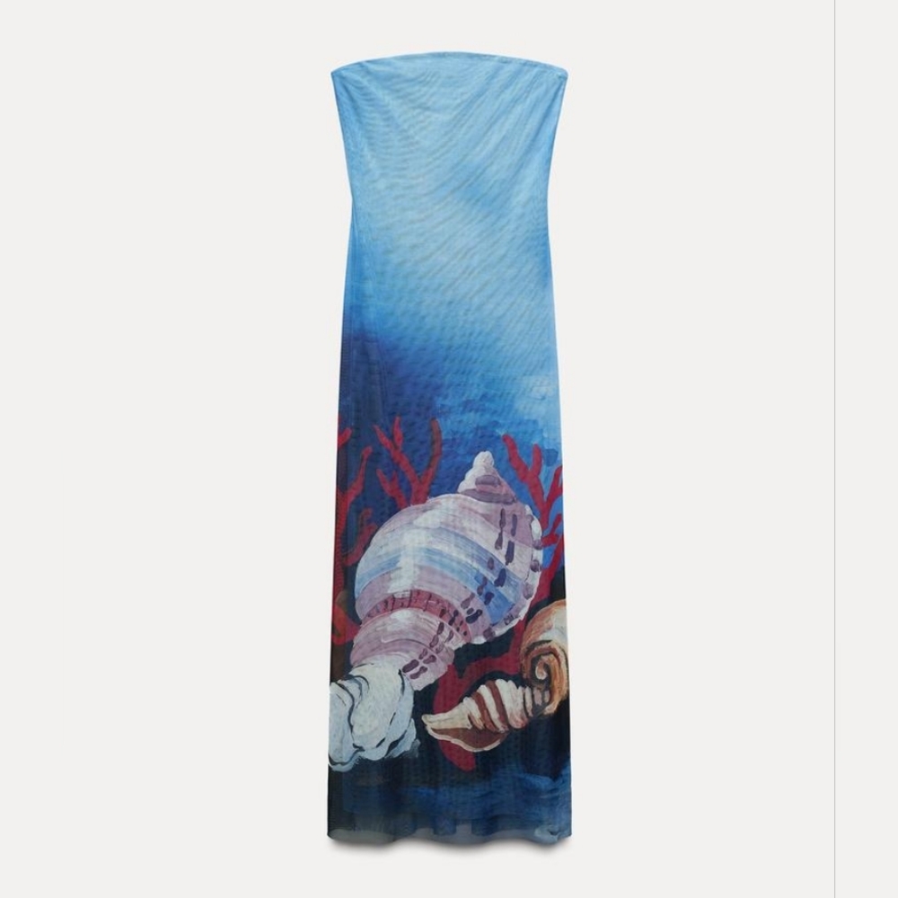 Zara Shell Print Strapless Maxi Dress